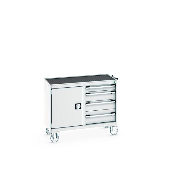 bott cubio Montagewagen 50/50 mit Abrollrand, Türe, Ablage, 4 Schubladen, BxTxH: 1050x525x885mm, Lichtgrau, 41006006.16V