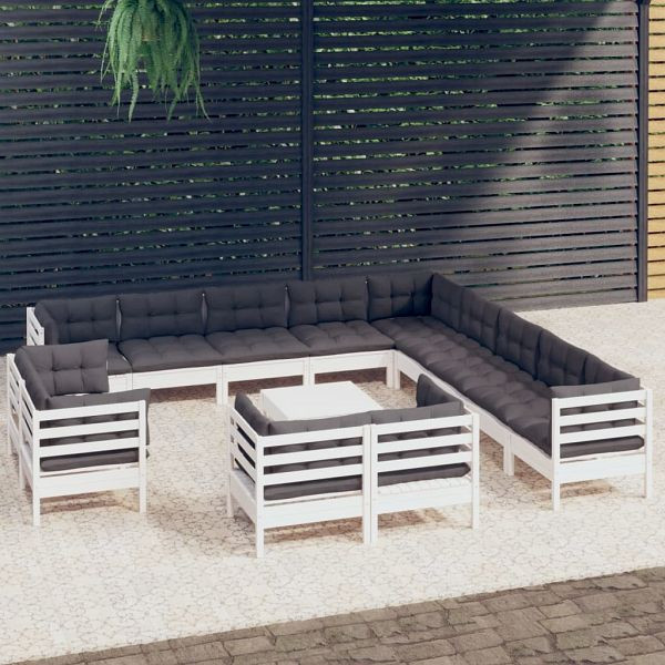 vidaXL 14-teilig Garten-Lounge-Set mit Kissen Weiß Massivholz Kiefer, 3096966