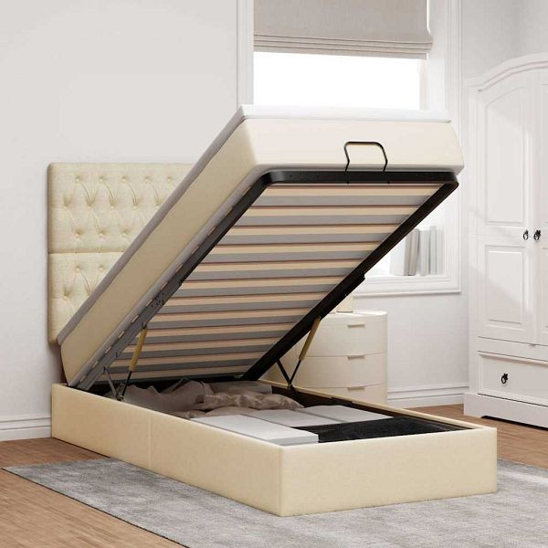 vidaXL Ottoman-Bett mit Matratze Creme 100x200 cm Stoff, 3313221