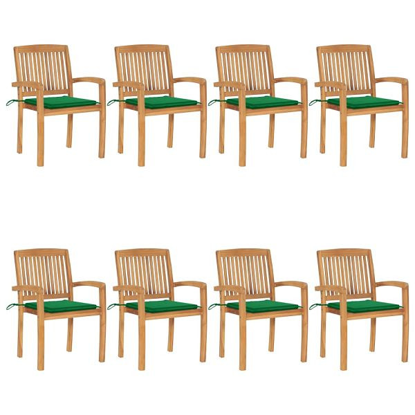 vidaXL Stapelbare Gartenstühle mit Kissen 8 Stück Massivholz Teak, 3073245