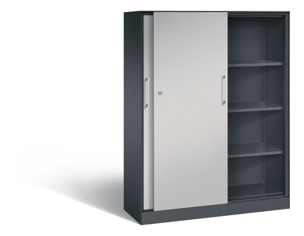 C+P Schiebetürenschrank Asisto, H1635xB1200xT435mm, Farbe: Schwarzgrau / Weißaluminium, Bügelgriff, 4 OH, 142011-000 S10032