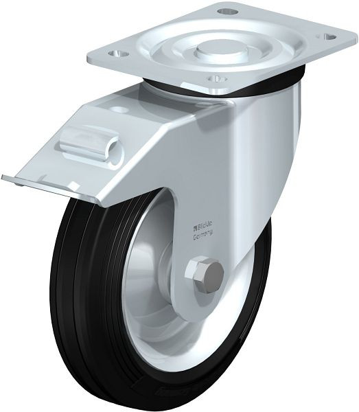 Blickle L-RD 182R-FI Stahlblech-Lenkrolle, mittelschwere Ausführung, mit Anschraubplatte & Feststeller, Zweikomponenten-Vollgummi, Schwarz, 58446