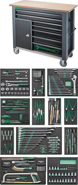 STAHLWILLE Werkzeug-Sortiment mit Werkbank Schub, Länge 7 + 1 Fach anthrazit, RAL 7016 267 Stück, 98830195