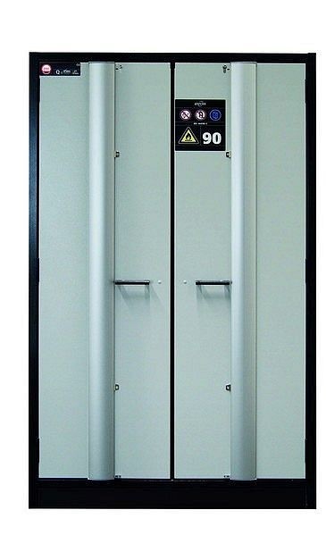 asecos Sicherheitsschrank Q-PHOENIX-90, Q90.195.120.FD in lichtgrau RAL 7035 mit 4x Auszugswanne Standard (Edelstahl), 32149-041-30018