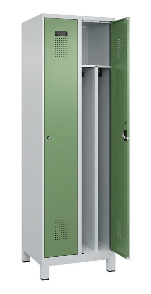 C+P Spind Evolo PLUS, mit Füßen, 2 Abteile, 1950x600x500mm, 7035/6011, Verschluss Zylinderschloss, 049010-20F S10037