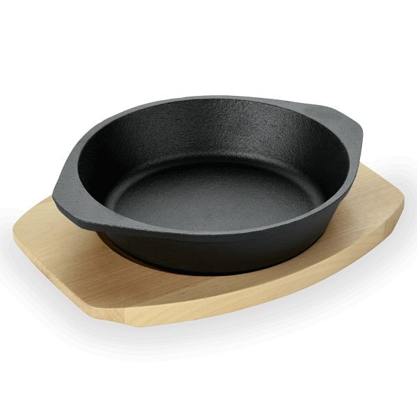 WAS Cast Iron 35 Servierpfanne mit Holzuntersetzer, Durchmesser 19 cm, Gusseisen, 3528180