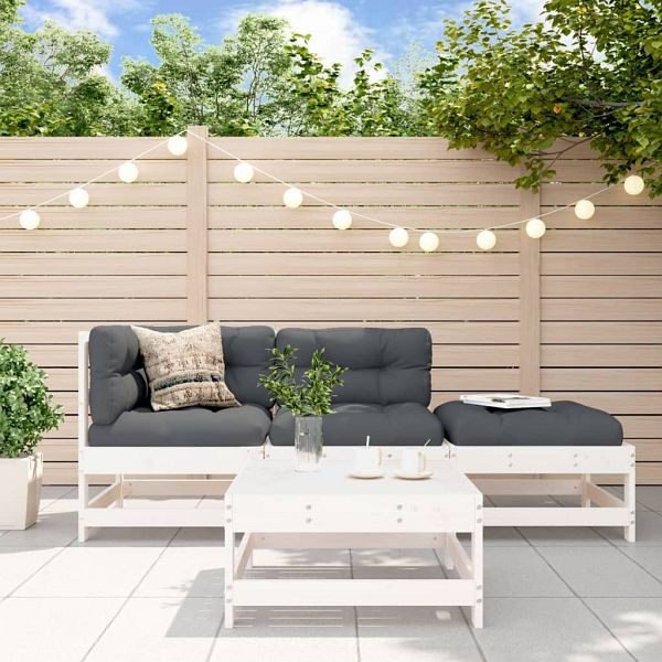 vidaXL 4-teilig Garten-Lounge-Set mit Kissen Weiß Massivholz, 3186026