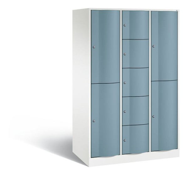 C+P Schließfachschrank Resisto, 9 Fächer, H1950xB1148xT640 mm, Weiß/Horizontblau, 8070-3730 S10037