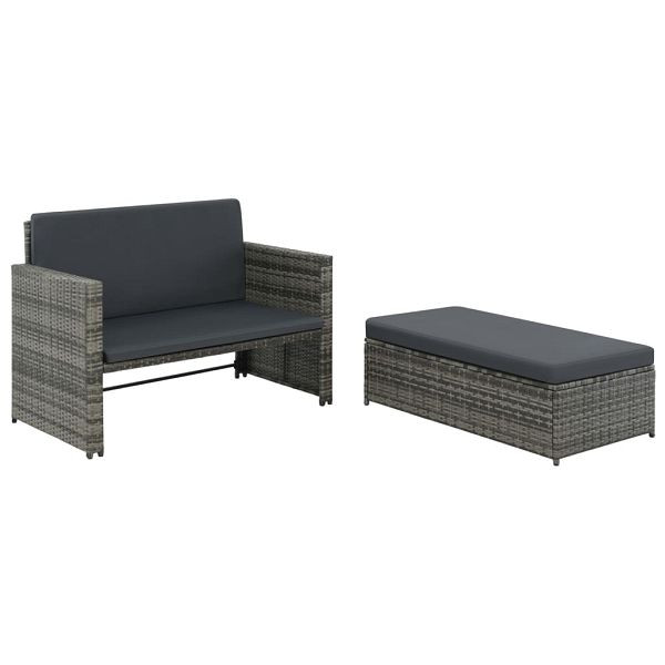 vidaXL 2-teilig Garten-Lounge-Set mit Auflagen Poly Rattan Grau, 44483
