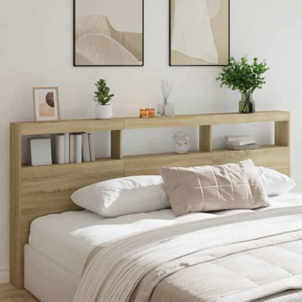 vidaXL LED-Kopfteil mit Ablagen Sonoma-Eiche 220x17x102 cm, 839226