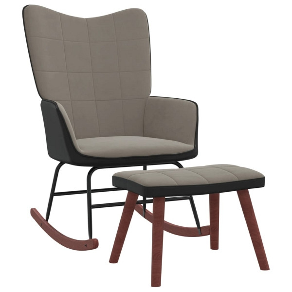 vidaXL Schaukelsessel mit Hocker Hellgrau Samt und PVC, 327886