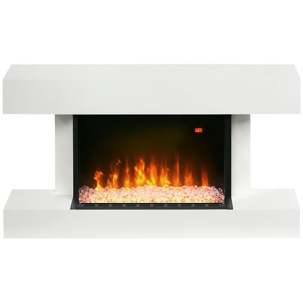 HOMCOM Elektrokamin, Wandkamin mit Heizung 2000 W, LED 3D-Flammeneffekt, Kristalle, in 11 Farben mit 3 Helligkeitsstufen, 820-387V90WT