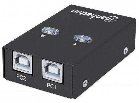 MANHATTAN 2-Port USB 2.0-Umschalter, 2 Ports, Umschalten per Tastaturkürzel oder per Tastendruck am Gerät, 162005