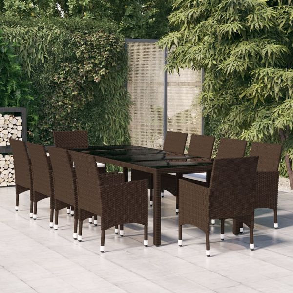 vidaXL 11-teilig Garten-Essgruppe Poly Rattan Braun, 3095929