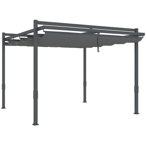 Outsunny Pergola Pavillon ca. 3,5x3m Aluminium Stabil winterfest Sonnenschutz mit verstellbares Schiebedach Grau, 84C-656V00GY