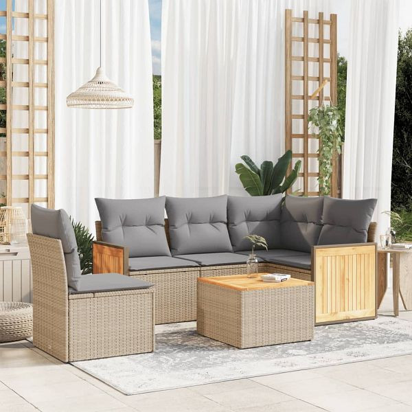 vidaXL 6-teilig Garten-Sofagarnitur mit Kissen Beige Poly Rattan, 3227662