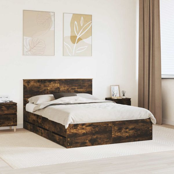vidaXL Bettrahmen Geräucherte Eiche 140 x 200 cm Ingenieurs Holz, 3407988