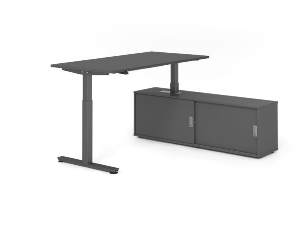 Hammerbacher Schreibtisch XMST16, 160x80cm, Platte: Graphit, T-Fuß Gestell Graphit, Höhe: 71 - 120 cm, Graphit / Graphit, VXMST16SB/G/G/G/G