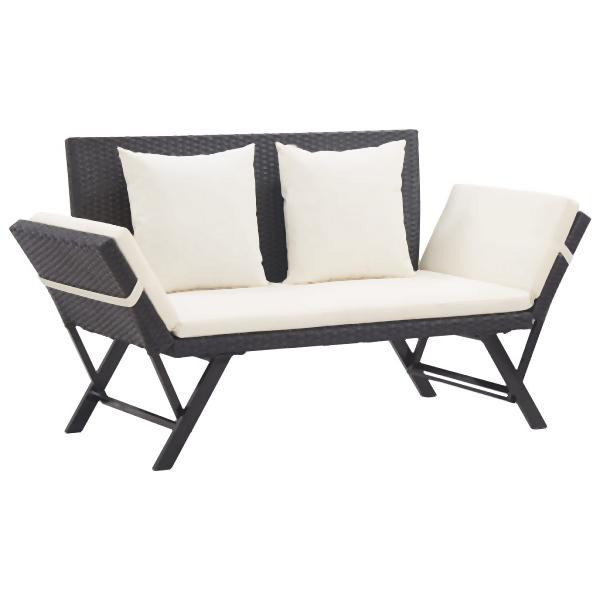 vidaXL Gartenbank mit Kissen Schwarz 176 cm Poly Rattan, 317181