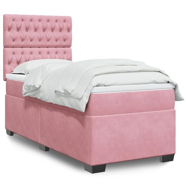 vidaXL Boxspringbett mit Matratze Rosa 100x200 cm Samt, 3293145