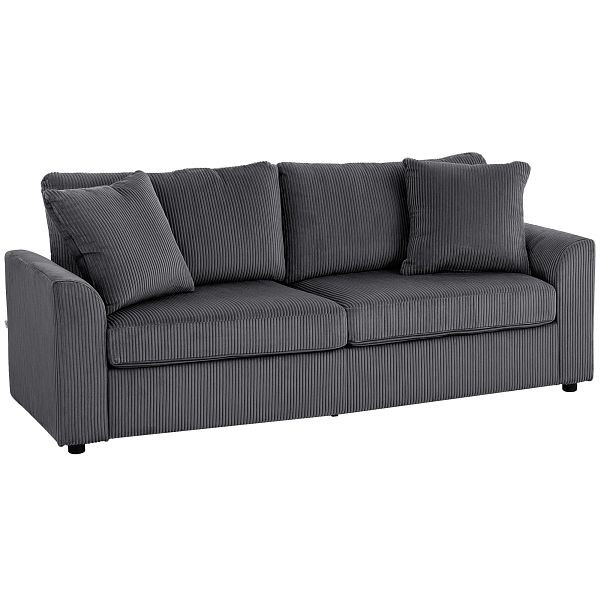 HOMCOM 3-Sitzer-Sofa mit Zierkissen, Cordsofa für Wohnzimmer, Schlafzimmer, 212 cm breit, Dunkelgrau, 83B-353V00CG