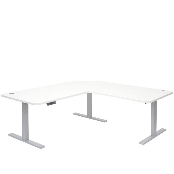 Mendler Eck-Schreibtisch HWC-D40, Computertisch elektrisch höhenverstellbar 178x178cm 84kg MVG, weiß, grau, 62775+62772