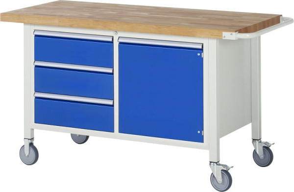 RAU Fahrbare Werkbank 8468, B1500xT700xH880-1080mm, 3x Schublade-Teilauszug, 1xTür, 05-8468A2-157B4H.11