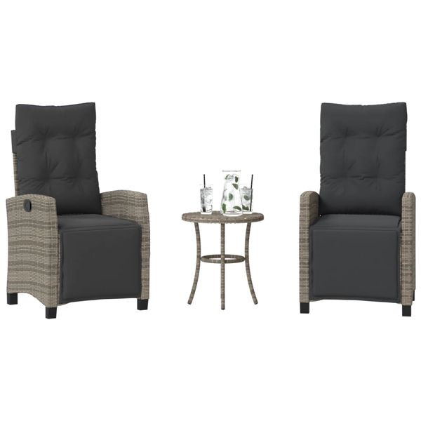 vidaXL 3-tlg. Bistro-Set mit Kissen Grau Poly Rattan, 365251