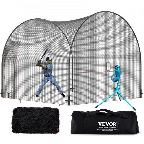 VEVOR Baseball-Schlagkäfig-Netz mit Rahmen und Netz 3,6 x 3,6 x 3 m, Aufstellen, für Jugendliche oder Erwachsene Schwarz Hinterhof, BYBLXWKWBLXW2W23NV0