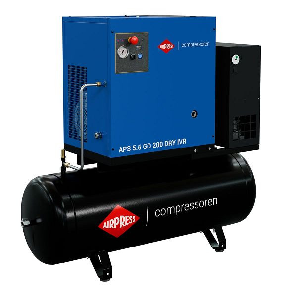 Airpress Schraubenkompressor 5.5 PS/4 kW 10 bar 200L 264-468 l/min (APS 5.5 GO 200 IVR Combi Dry), 361955-IVR
