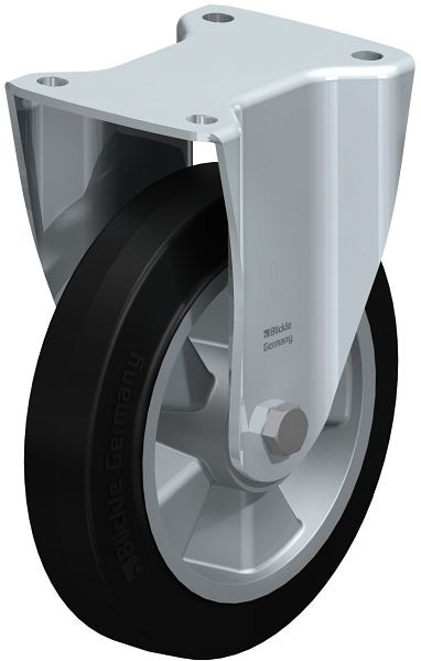 Blickle BH-ALEV 200K Stahlblech-Bockrolle, Schwerlast-Ausführung, mit Anschraubplatte, Elastik-Vollgummi, Schwarz, 257675