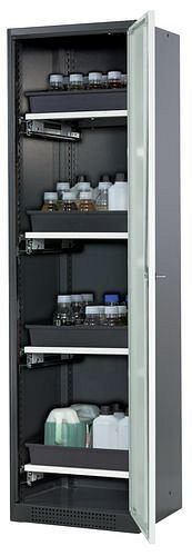 asecos Chemikalienschrank Systema-T CS-54R, Korpus anthrazit, Flügeltüren grau, 4 Tablarauszüge, 208889