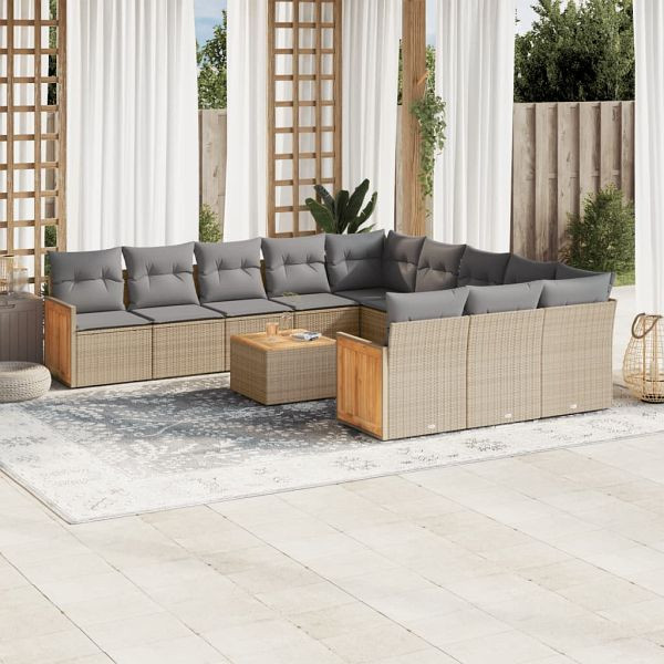vidaXL 12-teilig Garten-Sofagarnitur mit Kissen Beige Poly Rattan, 3228117