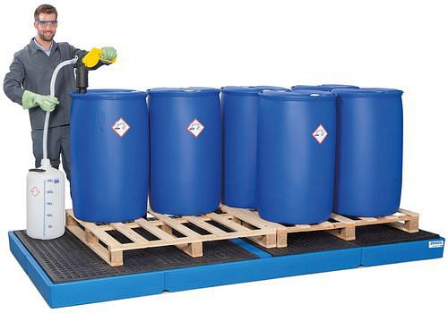 DENIOS Auffangwanne classic-line aus PE für 10 Fässer, PE-Gitterrost, 3000x1500x175, 267993