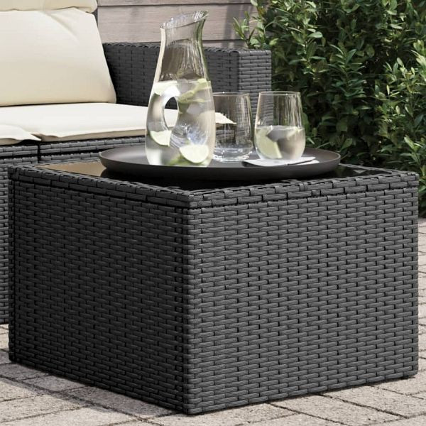 vidaXL Gartentisch mit Glasplatte Schwarz 55x55x37 cm Poly Rattan, 365969
