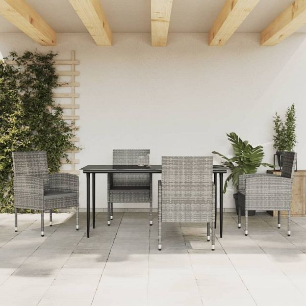 vidaXL 5-teilig Garten-Essgruppe Grau und Schwarz Poly Rattan und Stahl, 3203324