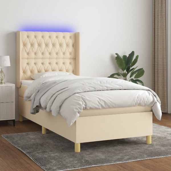 vidaXL Boxspringbett mit Matratze & LED Creme 100x200 cm Stoff, 3139098