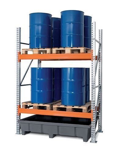 DENIOS Palettenregal PRP 18.25 für 4 Euro- oder 2 Chemiepaletten, 2 Ebenen, Grundfeld, 266315