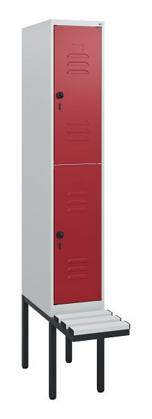 C+P Doppelstöckiger Spind Classic PLUS, 1950x300x815mm, 7035/3003, Drehriegel, mit Untergestell und schwebender Sitzfläche, 0803405-10 S10061