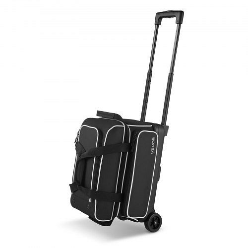 VEVOR Bowlingballtasche für 2 Bälle mit Doppelrollen & Schuhfach (bis US-Größe 16), Zubehörtasche, einziehbarer Griff Schwarz/Weiß, GLLGBLQBQBLG29IZ1001V0