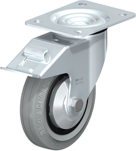 Blickle LE-VPP 150R-FI-SG-FA Stahlblech-Lenkrolle mit Anschraubplatte & Feststeller, Vollgummi, Schwarz, 739307