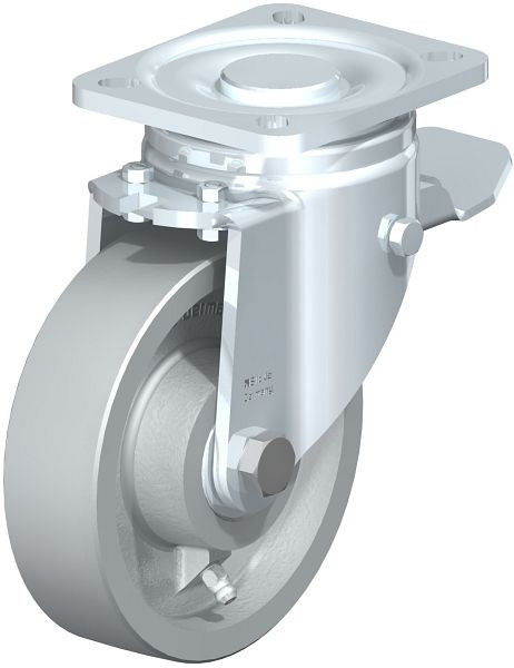 Blickle LH-G 125K-1-ST Stahlblech-Lenkrolle, Schwerlast-Ausführung, mit Anschraubplatte & Feststeller, Guss, Grau, 853072