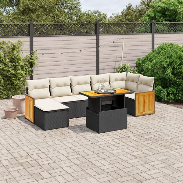 vidaXL 8-teilig Garten-Sofagarnitur mit Kissen Schwarz Poly Rattan, 3274066
