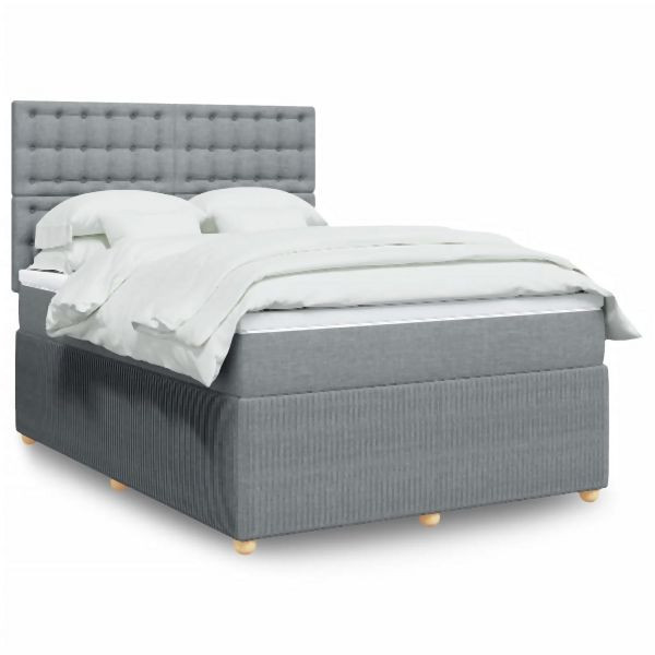 vidaXL Boxspringbett mit Matratze Hellgrau 160x200 cm Stoff, 3294421