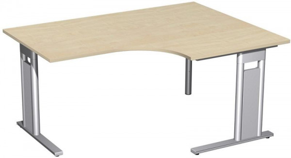 geramöbel PC-Schreibtisch rechts starr, C Fuß Blende optional, 1600x1200x720, Ahorn/Silber, N-648319-AS