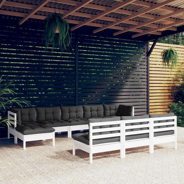 vidaXL 10-teilig Garten-Lounge-Set mit Kissen Weiß Kiefernholz, 3097116