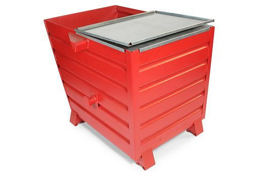 DENIOS Schüttgutbehälter Universal aus Stahl, 650 Liter, mit Deckel, rot, 174-065