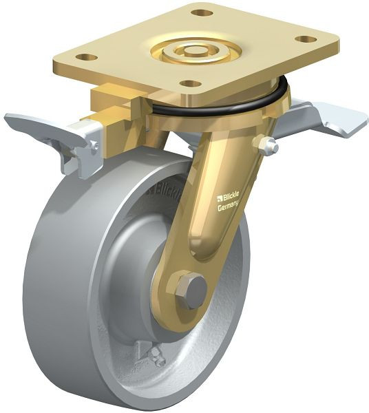 Blickle LS-G 150K-ST-RI4 Stahlgeschweißte Schwerlast-Lenkrolle, schwere Drehkranz-Ausführung mit Feststeller, Guss, Grau, 853093