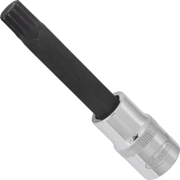 VIGOR Innenvielzahn Schraubendreher-Einsatz (XZN), Vierkant hohl 12,5 mm (1/2 Zoll), Innen Vielzahn Profil XZN, M12, Länge: 100 mm, V2060