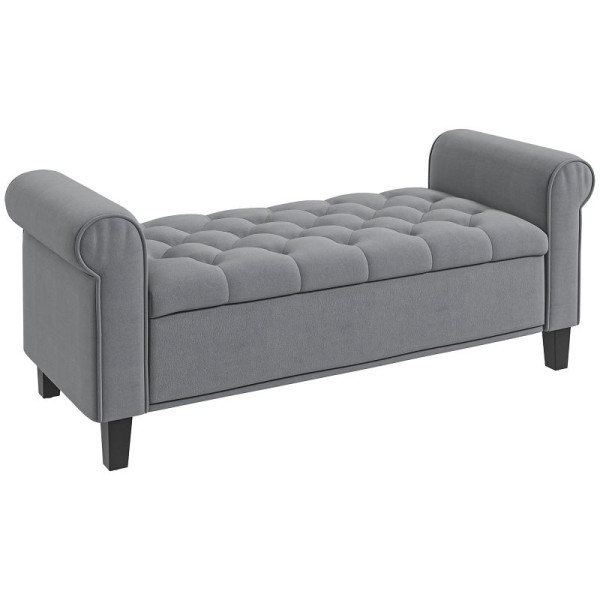 HOMCOM Sitzbank im Vintage-Design, Sitzbank mit Stauraum, Samtoptik, Hellgrau, 838-407V01GY